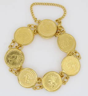 1856 - 1862 $1 INDIAN HEAD PRINCESS DOLLAR GOLD COIN BRACELET 6" ~ 26.5 GR: 1856 - 1862 $1 INDIAN HEAD PRINCESS DOLLAR GOLD COIN BRACELET 6" ~ 26.5 GR 1856 - 1862 $1 INDIAN HEAD PRINCESS DOLLAR GOLD COIN BRACELET 6" ~ 26.5 GR Description 1856 - 1862 $1 Indian Head Princess