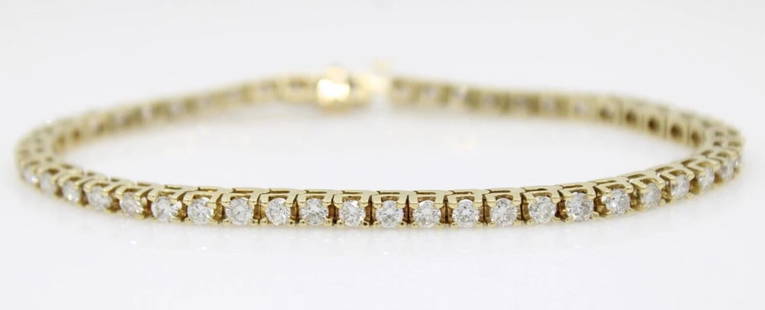 14K YELLOW GOLD 4 TCW NATURAL DIAMOND TENNIS BRACELET 7" - 11.5 GRAMS: 14K YELLOW GOLD 4 TCW NATURAL DIAMOND TENNIS BRACELET 7" - 11.5 GRAMS 14K YELLOW GOLD 4 TCW NATURAL DIAMOND TENNIS BRACELET 7" - 11.5 GRAMS Description 14K Yellow Gold 4 TCW Natural Diamond Tennis Bra