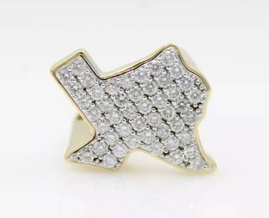 14K YELLOW GOLD 1.4 CTW NATURAL PAVE DIAMOND TEXAS SHAPED RING SIZE 6.5 ~ 20.1 G: 14K YELLOW GOLD 1.4 CTW NATURAL PAVE DIAMOND TEXAS SHAPED RING SIZE 6.5 ~ 20.1 G 14K YELLOW GOLD 1.4 CTW NATURAL PAVE DIAMOND TEXAS SHAPED RING SIZE 6.5 ~ 20.1 G Description 14k Yellow Gold 1.4 ctw Na