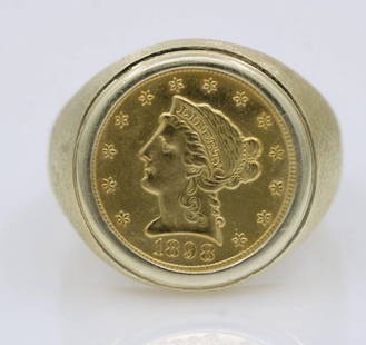 1898 $2.5 LIBERTY HEAD GOLD QUARTER EAGLE US COIN IN 14K YELLOW GOLD RING 11.7 G: 1898 $2.5 LIBERTY HEAD GOLD QUARTER EAGLE US COIN IN 14K YELLOW GOLD RING 11.7 G 1898 $2.5 LIBERTY HEAD GOLD QUARTER EAGLE US COIN IN 14K YELLOW GOLD RING 11.7 G Description 1898 $2.5 Liberty Head Gol