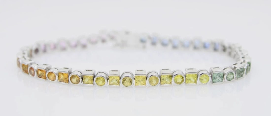 14K WHITE GOLD MULTICOLOR RAINBOW GEMSTONE TENNIS BRACELET 6.5" - 12.7 GRAMS (1 of 2)