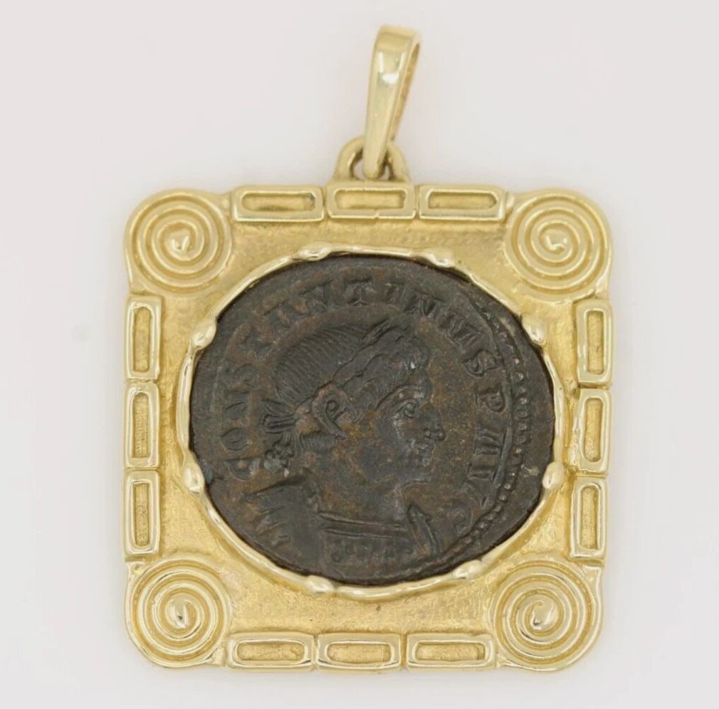 AUTHENTIC CONSTANTINE THE GREAT ANCIENT ROMAN COIN IN 14K PENDANT (1 of 2)