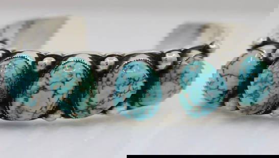 CALVIN MARTINEZ NAVAJO STERLING SILVER 5 STONE TURQUOISE ROW CUFF BRACELET 6": CALVIN MARTINEZ NAVAJO STERLING SILVER 5 STONE TURQUOISE ROW CUFF BRACELET 6" CALVIN MARTINEZ NAVAJO STERLING SILVER 5 STONE TURQUOISE ROW CUFF BRACELET 6" Description Calvin Martinez Navajo Sterling