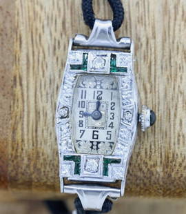 ART DECO HUBER 14K WHITE GOLD EMERALD & DIAMOND BEZEL MANUEL WOMAN'S WATCH: ART DECO HUBER 14K WHITE GOLD EMERALD & DIAMOND BEZEL MANUEL WOMAN'S WATCH ART DECO HUBER 14K WHITE GOLD EMERALD & DIAMOND BEZEL MANUEL WOMAN'S WATCH Description Art Deco Huber 14k White Gold Emerald