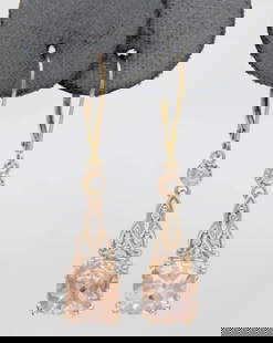 14K ROSE GOLD MORGANITE & DIAMOND LEVER BACK DANGLE EARRINGS 4.7 GRAMS: 14K ROSE GOLD MORGANITE & DIAMOND LEVER BACK DANGLE EARRINGS 4.7 GRAMS 14K ROSE GOLD MORGANITE & DIAMOND LEVER BACK DANGLE EARRINGS 4.7 GRAMS Description 14K Rose Gold Morganite & Diamond Lever Back D