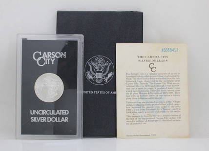 1884-CC CARSON CITY MORGAN SILVER DOLLAR UNCIRCULATED, GSA HOLDER BOX & COA: 1884-CC CARSON CITY MORGAN SILVER DOLLAR UNCIRCULATED, GSA HOLDER BOX & COA 1884-CC CARSON CITY MORGAN SILVER DOLLAR UNCIRCULATED, GSA HOLDER BOX & COA Description 1884-CC Carson City Morgan Silver
