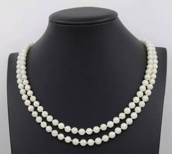 DOUBLE STRAND 6MM CULTURED PEARL NECKLACE 18" W/ COCA COLA 14K YELLOW GOLD CLASP: DOUBLE STRAND 6MM CULTURED PEARL NECKLACE 18" W/ COCA COLA 14K YELLOW GOLD CLASP DOUBLE STRAND 6MM CULTURED PEARL NECKLACE 18" W/ COCA COLA 14K YELLOW GOLD CLASP Description Double Strand 6mm