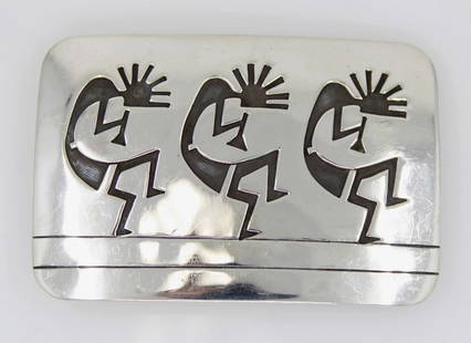 SPARKY MASAWYTEWA STERLING SILVER HOPI KOKOPELLI BELT BUCKLE 54.1 GRAMS: SPARKY MASAWYTEWA STERLING SILVER HOPI KOKOPELLI BELT BUCKLE 54.1 GRAMS SPARKY MASAWYTEWA STERLING SILVER HOPI KOKOPELLI BELT BUCKLE 54.1 GRAMS Description Sparky Masawytewa Sterling Silver Hopi