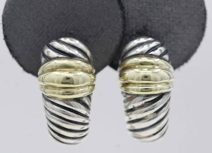 DAVID YURMAN STERLING SILVER & 14K YELLOW GOLD SHRIMP CABLE OMEGA BACK EARRINGS: DAVID YURMAN STERLING SILVER & 14K YELLOW GOLD SHRIMP CABLE OMEGA BACK EARRINGS DAVID YURMAN STERLING SILVER & 14K YELLOW GOLD SHRIMP CABLE OMEGA BACK EARRINGS Description David Yurman Sterling Silver