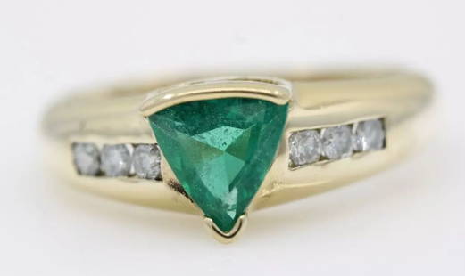 CHUCK CLEMENCY STS 14K YELLOW GOLD EMERALD & DIAMOND RING SIZE 7.25 - 3.5 GRAMS: CHUCK CLEMENCY STS 14K YELLOW GOLD EMERALD & DIAMOND RING SIZE 7.25 - 3.5 GRAMS CHUCK CLEMENCY STS 14K YELLOW GOLD EMERALD & DIAMOND RING SIZE 7.25 - 3.5 GRAMS Description Chuck Clemency STS 14K Yello