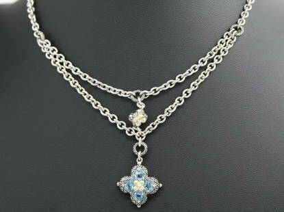 BARBARA BIXBY STERLING SILVER 18K GOLD BLUE TOPAZ FLOWER 16" BIB NECKLACE 29.4 G: BARBARA BIXBY STERLING SILVER 18K GOLD BLUE TOPAZ FLOWER 16" BIB NECKLACE 29.4 G BARBARA BIXBY STERLING SILVER 18K GOLD BLUE TOPAZ FLOWER 16" BIB NECKLACE 29.4 G Description Barbara Bixby Sterling Sil