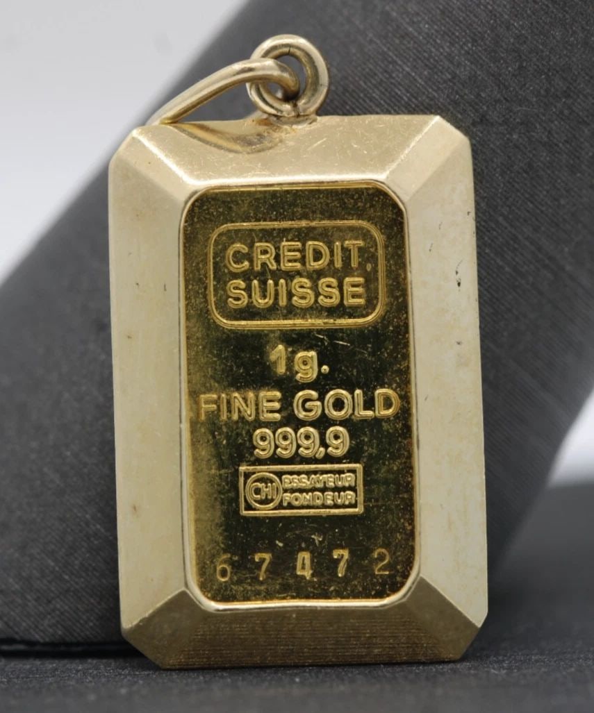 24k Gold 5 Gram Credit Suisse 999.9 Ingot Pendant.5g