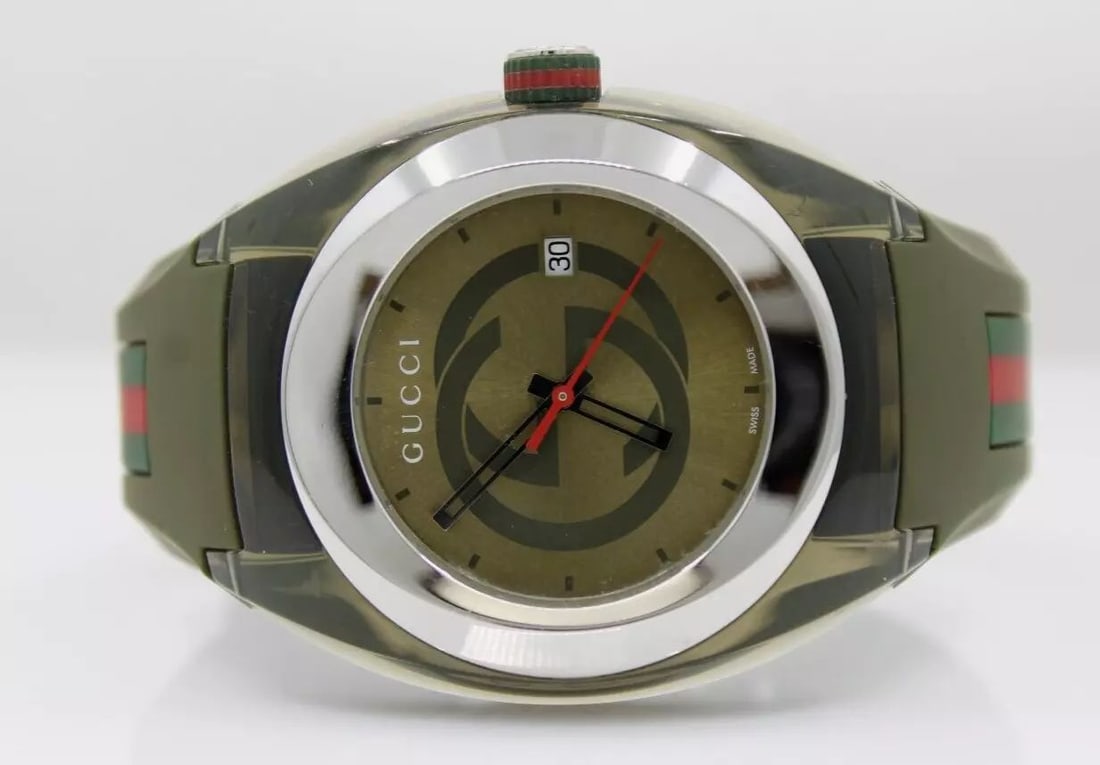 GUCCI SYNC XXL MM GREEN RUBBER BAND 46MM GREEN DIAL UNISEX WATCH YA137106 (1 of 2)