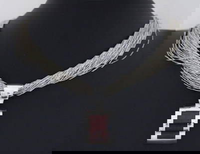 NATIVE AMERICAN STERLING 48 STRAND 30" LIQUID SILVER NECKLACE W/ JASPER PENDANT: NATIVE AMERICAN STERLING 48 STRAND 30" LIQUID SILVER NECKLACE W/ JASPER PENDANT NATIVE AMERICAN STERLING 48 STRAND 30" LIQUID SILVER NECKLACE W/ JASPER PENDANT Description Q.T.C Native American