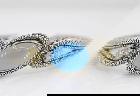 BARBARA BIXBY STERLING & 18K GOLD TURQUOISE GEMSTONE CUFF BRACELET: BARBARA BIXBY STERLING & 18K GOLD TURQUOISE GEMSTONE CUFF BRACELET BARBARA BIXBY STERLING & 18K GOLD TURQUOISE GEMSTONE CUFF BRACELET Description Barbara Bixby Sterling & 18K Gold Turquoise Gemstone C
