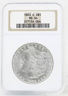 1883 O MORGAN SILVER DOLLAR NGC MS-64 OLD NGC HOLDER: 1883 O MORGAN SILVER DOLLAR NGC MS-64 OLD NGC HOLDER 1883 O MORGAN SILVER DOLLAR NGC MS-64 OLD NGC HOLDER Description 1883 O Morgan Silver Dollar NGC MS-64 Old NGC Holder Coins has been graded as a MS