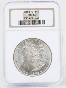 1883 O MORGAN SILVER DOLLAR NGC MS-64 OLD NGC HOLDER: 1883 O MORGAN SILVER DOLLAR NGC MS-64 OLD NGC HOLDER 1883 O MORGAN SILVER DOLLAR NGC MS-64 OLD NGC HOLDER Description 1883 O Morgan Silver Dollar NGC MS-64 Old NGC Holder Coins has been graded as a MS