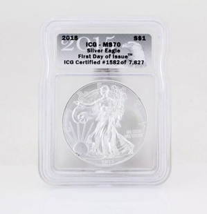2015 AMERICAN EAGLE DOLLAR MS 70 ICG 1 OZ .999 SILVER $1 COIN FIRST DAY OF ISSUE: 2015 AMERICAN EAGLE DOLLAR MS 70 ICG 1 OZ .999 SILVER $1 COIN FIRST DAY OF ISSUE 2015 AMERICAN EAGLE DOLLAR MS 70 ICG 1 OZ .999 SILVER $1 COIN FIRST DAY OF ISSUE Description 2015 American Eagle Dollar