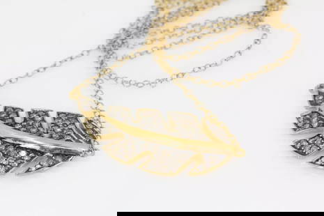 CLYDE DUNEIER CID STERLING GOLD TONE PAVE DIAMOND LEAF PENDANT W/ 20" NECKLACE: CLYDE DUNEIER CID STERLING GOLD TONE PAVE DIAMOND LEAF PENDANT W/ 20" NECKLACE CLYDE DUNEIER CID STERLING GOLD TONE PAVE DIAMOND LEAF PENDANT W/ 20" NECKLACE Description Clyde Duneier CID Sterling Gol