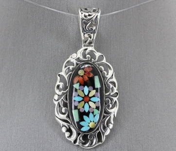 CAROLYN POLLACK STERLING SOUTHWEST FLOWER TURQUOISE & STONE INLAY 2.5" PENDANT: CAROLYN POLLACK STERLING SOUTHWEST FLOWER TURQUOISE & STONE INLAY 2.5" PENDANT CAROLYN POLLACK STERLING SOUTHWEST FLOWER TURQUOISE & STONE INLAY 2.5" PENDANT Description Carolyn Pollack Sterling