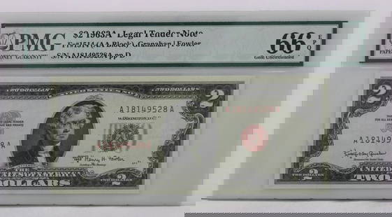 $2 1963A LEGAL TENDER NOTE PMG 66 EPQ GEM UNCIRCULATED S/N A18149528A PP D: $2 1963A LEGAL TENDER NOTE PMG 66 EPQ GEM UNCIRCULATED S/N A18149528A PP D $2 1963A LEGAL TENDER NOTE PMG 66 EPQ GEM UNCIRCULATED S/N A18149528A PP D Description $2 1963A Legal Tender Note FR#1514 AA