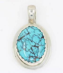 NAVAJO NATIVE AMERICAN GILBERT ADAKAI STERLING TURQUOISE PENDANT: NAVAJO NATIVE AMERICAN GILBERT ADAKAI STERLING TURQUOISE PENDANT NAVAJO NATIVE AMERICAN GILBERT ADAKAI STERLING TURQUOISE PENDANT Description Navajo Native American Gilbert Adakai Sterling Turquoise