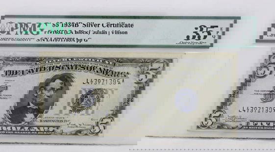 $5 1934B SILVER CERTIFICATE 35 EPQ CHOICE VERY FINE S/N L47971795A PP G: $5 1934B SILVER CERTIFICATE 35 EPQ CHOICE VERY FINE S/N L47971795A PP G $5 1934B SILVER CERTIFICATE 35 EPQ CHOICE VERY FINE S/N L47971795A PP G Description $5 1934B Silver Certificate Note FR#1652 LA
