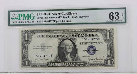 $1 1935D SILVER CERTIFICATE 63 CHOICE UNCIRCULATED S/N E51484772F PP B BP 5257: $1 1935D SILVER CERTIFICATE 63 CHOICE UNCIRCULATED S/N E51484772F PP B BP 5257 $1 1935D SILVER CERTIFICATE 63 CHOICE UNCIRCULATED S/N E51484772F PP B BP 5257 Description $1 1935D Silver Certificate No