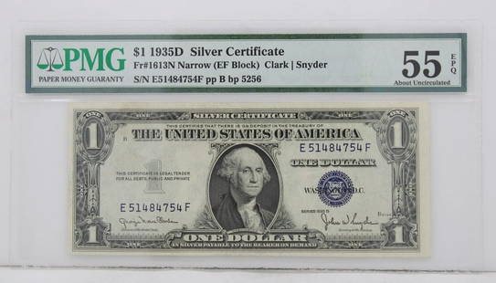 $1 1935D SILVER CERTIFICATE 55 EPQ ABOUT UNCIRCULATED E51484754F PP B BP 5256: $1 1935D SILVER CERTIFICATE 55 EPQ ABOUT UNCIRCULATED E51484754F PP B BP 5256 $1 1935D SILVER CERTIFICATE 55 EPQ ABOUT UNCIRCULATED E51484754F PP B BP 5256 Description $1 1935D Silver Certificate Note