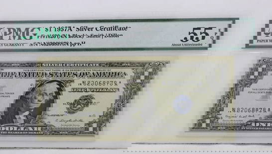 $1 1957A SILVER CERTIFICATE PMG 55 EPQ ABOUT UNCIRCULATED S/N N82068878A PP H: $1 1957A SILVER CERTIFICATE PMG 55 EPQ ABOUT UNCIRCULATED S/N N82068878A PP H $1 1957A SILVER CERTIFICATE PMG 55 EPQ ABOUT UNCIRCULATED S/N N82068878A PP H Description $1 1957A Silver Certificate Note