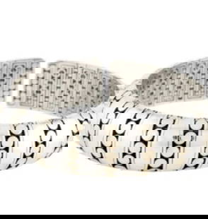 JOHN HARDY DOT COLLECTION STERLING SILVER & 18K YG CUFF: JOHN HARDY DOT COLLECTION STERLING SILVER & 18K YG CUFF John Hardy DOT Collection Sterling Silver & 18K Yellow Gold Cuff BraceletWeight is approximately 76.0 g 
