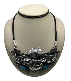 RARE VINTAGE MEXICAN CII WESTERN STERLING SILVER HUGE PENDANT NECKLACE TURQUOISE: RARE VINTAGE MEXICAN CII WESTERN STERLING SILVER HUGE PENDANT NECKLACE TURQUOISE This stunning vintage Mexican pendant necklace is a true collector's item. Crafted from sterling silver and featuring a