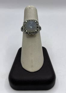 STERLING SILVER RING WITH CHECKERBOARD STONE SIZE 7.25: STERLING SILVER RING WITH CHECKERBOARD STONE SIZE 7.25 Sterling Silver Ring with checkerboard stone size 7.25. Approximate weight 7.1 g