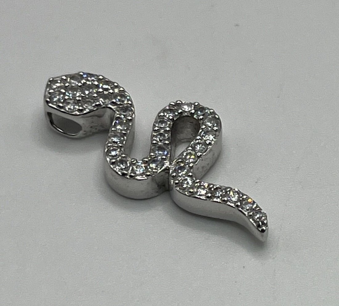 STERLING SILVER SNAKE PENDANT WITH COLORLESS STONES (1 of 2)