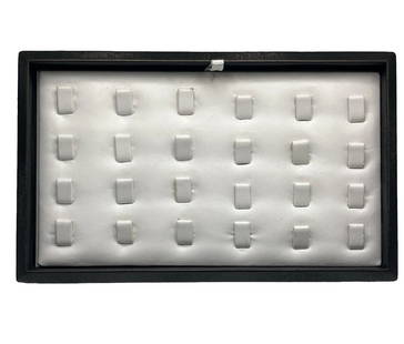 24 RING HOLDER DISPLAY UNIT WITH REMOVABLE TRAY: 24 RING HOLDER DISPLAY UNIT WITH REMOVABLE TRAY Showcase your precious collection with this elegant 24-ring holder display unit. Crafted from high-quality faux leather, this unit is perfect for storin