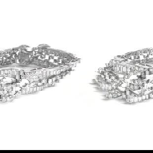 DIAMOND PLATINUM BRACELET 16 CARATS ASSORTED SHAPE OPEN DESIGN ART DECO: DIAMOND PLATINUM BRACELET 16 CARATS ASSORTED SHAPE OPEN DESIGN ART DECO This exquisite diamond bracelet is crafted from platinum. The wide centerpiece to tapered band is full decorated with assorted s