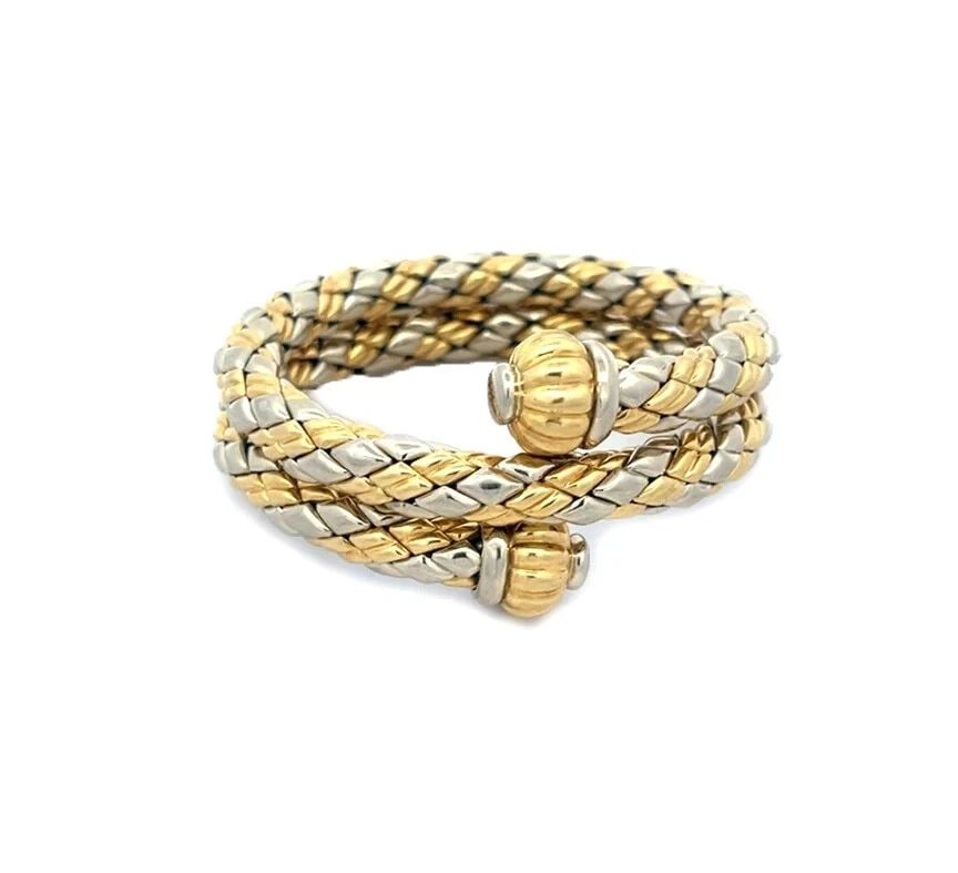 CHIMENTO GOLD WRAP BRACELET 18K TWO TONE TUBE FLUTED PUFFED KNOBS STYLE 94 GRAMS: CHIMENTO GOLD WRAP BRACELET 18K TWO TONE TUBE FLUTED PUFFED KNOBS STYLE 94 GRAMS This gorgeous double wrap bracelet is crafted from 18k yellow and white gold featuring 8mm hallow tube style with rhomb