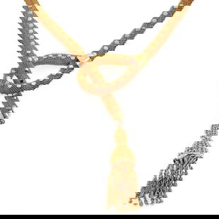 21K GOLD NECKLACE YELLOW TASSEL PENDANT VINTAGE BEAD MESH TUBE: 21K GOLD NECKLACE YELLOW TASSEL PENDANT VINTAGE BEAD MESH TUBE 21k Yellow Gold Bead Tassel Pendant 5.5mm Mesh Tube Necklace Description This lariat style necklace is crafted from 21k yellow gold. It