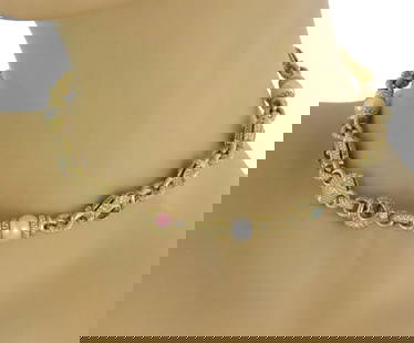 ESTATE MULTICOLOR GEMS PEARLS 18K GOLD NECKLACE OR BRACELET - LIQUIDATION: ESTATE MULTICOLOR GEMS PEARLS 18K GOLD NECKLACE OR BRACELET - LIQUIDATION Estate Multicolor Gems Pearls 18k Gold Necklace Or Bracelet - LIQUIDATION Description This beautiful short necklace can also