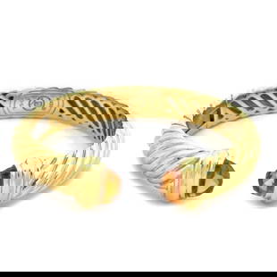 DAVID YURMAN GOLD CUFF BRACELET CITRINE CABLE KICK STYLE: DAVID YURMAN GOLD CUFF BRACELET CITRINE CABLE KICK STYLE This authentic David Yurman bracelet is from the Classic Cable Collection in the cuff style. It is crafted from 18k yellow gold with a polished