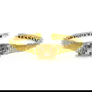 JUDITH RIPKA BRACELET DIAMOND CITRINE TEXTURED DESIGN CUFF: JUDITH RIPKA BRACELET DIAMOND CITRINE TEXTURED DESIGN CUFF Judith Ripka Diamond Citrine Textured Design Cuff Bracelet Description This is a beautiful athentic cuff bracelet from Judith Ripka, it is