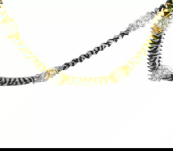 DIAMOND GOLD COLLAR NECKLACE 18K ENAMEL SECTION TIGER BAR LINKS: DIAMOND GOLD COLLAR NECKLACE 18K ENAMEL SECTION TIGER BAR LINKS This eye-catching gorgeous collar necklace is crafted from 18k yellow gold featuring alternating polished puffed links with long curved