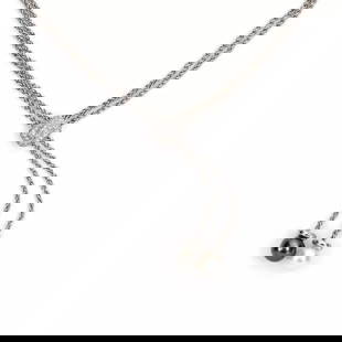 DIAMOND AND PEARLS 18K WHITE GOLD DOUBLE CHAIN LARIAT PENDANT: DIAMOND AND PEARLS 18K WHITE GOLD DOUBLE CHAIN LARIAT PENDANT Diamond Pearls 18k White Gold Double Chain Lariat Pendant Description This beautiful double chain lariat style necklace is crafted from