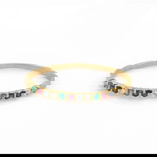 DIAMOND MULTI GEMS BRACELET 18K YELLOW GOLD BANGLE: DIAMOND MULTI GEMS BRACELET 18K YELLOW GOLD BANGLE 715 Estate 4.40ct Diamond Multi-Color Gems 18k YGold Bangle Bracelet LIQUIDATION Description This is a beautiful and elegant oval shaped bangle, craf