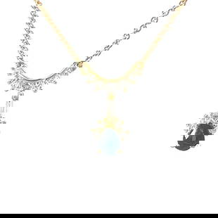 KURT WAYNE SAPPHIRE GOLD NECKLACE DIAMOND 18K YELLOW: KURT WAYNE SAPPHIRE GOLD NECKLACE DIAMOND 18K YELLOW This lovely authentic pendant and chain necklace is by Kurt Wayne, it is crafted from 18k yellow gold featuring a short crescent shape top with rou