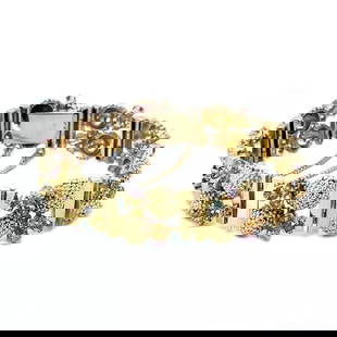 VINTAGE 1960'S GOLD BRACELET 14K YELLOW GEMSTONES SEA LIFE CORAL DESIGN: VINTAGE 1960'S GOLD BRACELET 14K YELLOW GEMSTONES SEA LIFE CORAL DESIGN This marine life vintage bracelet is crafted from 14k yellow gold featuring section links joined together by fine hinged pin. Ea