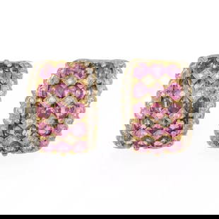 ESTATE 5.60CT DIAMOND PINK SAPPHIRE 18K GOLD HUGGIE EARRINGS - LIQUIDATION: ESTATE 5.60CT DIAMOND PINK SAPPHIRE 18K GOLD HUGGIE EARRINGS - LIQUIDATION Estate 5.60ct Diamond Pink Sapphire 18k Gold Huggie Earrings - LIQUIDATION Description This is a gorgeous pair of huggie earr