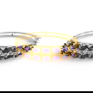 13K AMETHYST BRACELET DOUBLE ROW BANGLE: 13K AMETHYST BRACELET DOUBLE ROW BANGLE Amethyst 13k Yellow Gold Fancy Bangle Bracelet Description This is a beautiful vintage bracelet, it is crafted from 13k yellow gold and has a wide front half