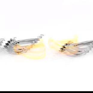 C DE CARTIER 18K STIRRUP CUFFLINKS TRI-COLOR GOLD W/PAPER: C DE CARTIER 18K STIRRUP CUFFLINKS TRI-COLOR GOLD W/PAPER This elegant authentic pair of cufflinks are by Cartier from C de Cartier Collection. It is crafted from 18k pink, yellow and white gold with