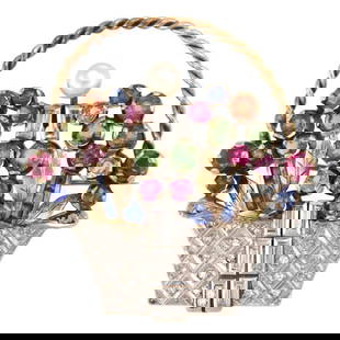 9K GOLD BROOCH YELLOW PIN VINTAGE DIAMOND TWO TONE GOLD MULTICOLOR GEMS: 9K GOLD BROOCH YELLOW PIN VINTAGE DIAMOND TWO TONE GOLD MULTICOLOR GEMS Vintage 1.00ct Diamond 9k Two Tone Gold Multicolor Gems Brooch Description This is a gorgeous vintage brooch. It is crafted from